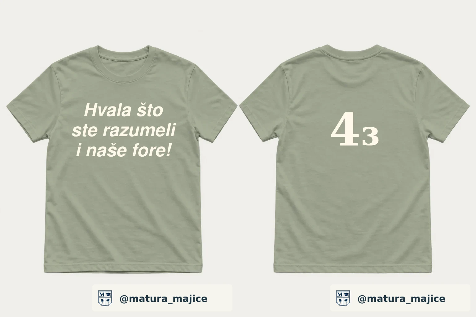 Maslinasta majice za četvrti razred osnovne škole sa natpisom „Hvala što ste razumeli i naše fore“ — digitalni prikaz, prednja i zadnja strana